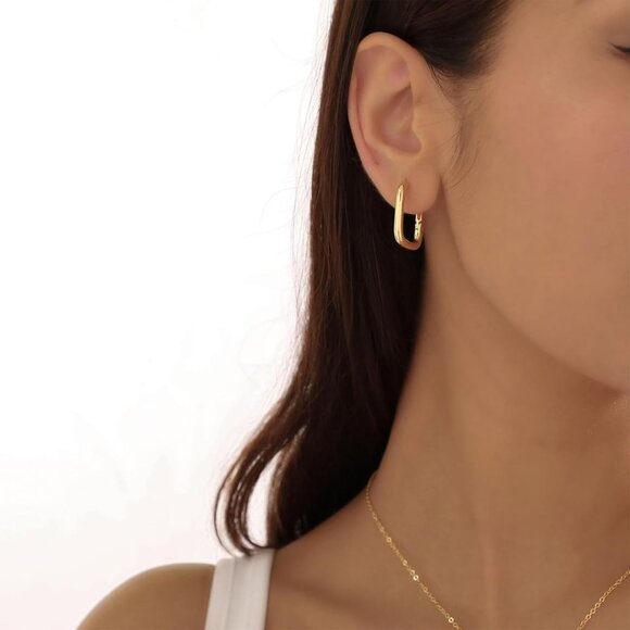 Chunky Gold L Square GD Stud Earrings Women 14k Plated Trendy Fashion Jewelry - Picture 2 of 7